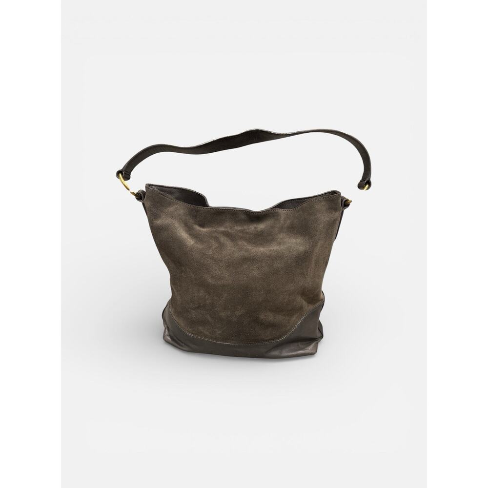 Frye Melissa Suede Hobo Bag Dark Brown Leather Trim Slouchy Shoulder